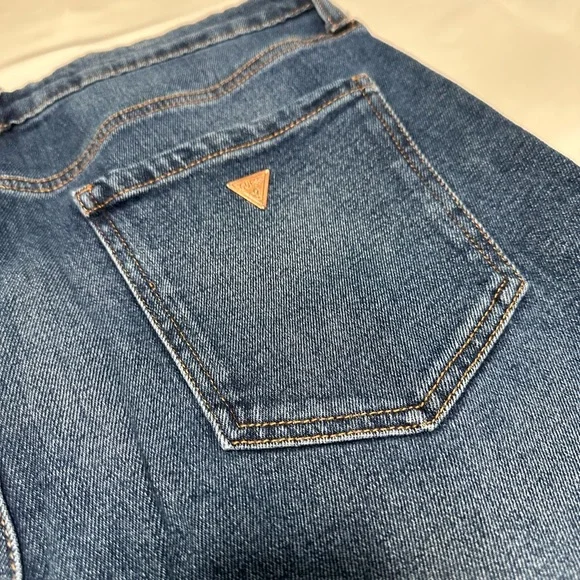 Guess Dark Blue Distressed Straight Leg Jeans - Picture 5 of 6